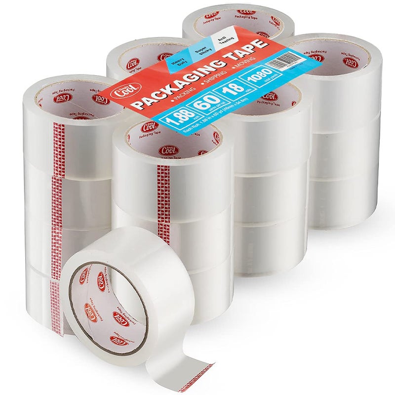 Simply Cool Packing Tape 18 Rolls, Clear Heavy Duty Shipping & Packaging Tape for Boxes, Moving, Mailing & Storage â€“ Strong, 1.88â€ Wide x 60 Yards Per Roll, 1080 Yards Total - Image 1