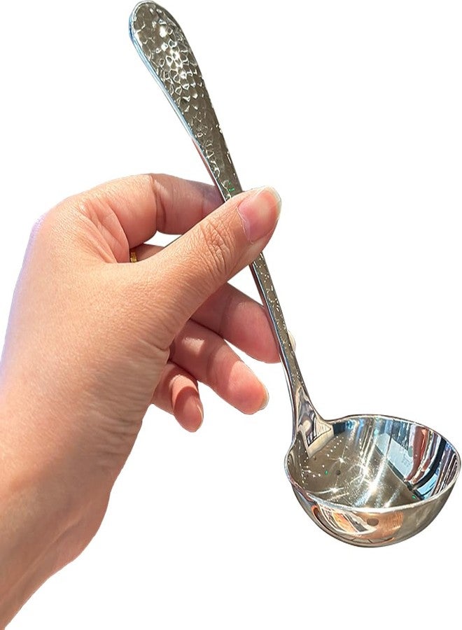 ZDFQly 7.08 Inch Small Ladle, Premium 18/10 Stainless Steel, Hammered Gravy Ladle for Serving Soup, Sauces, Gravies, Silver - Image 1