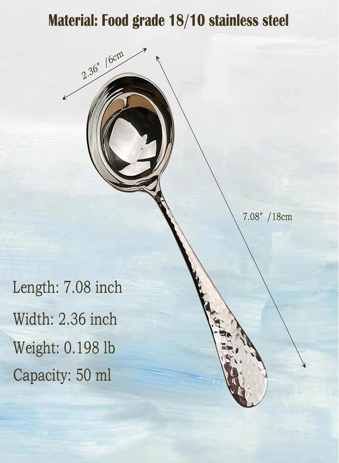 ZDFQly 7.08 Inch Small Ladle, Premium 18/10 Stainless Steel, Hammered Gravy Ladle for Serving Soup, Sauces, Gravies, Silver - Image 2