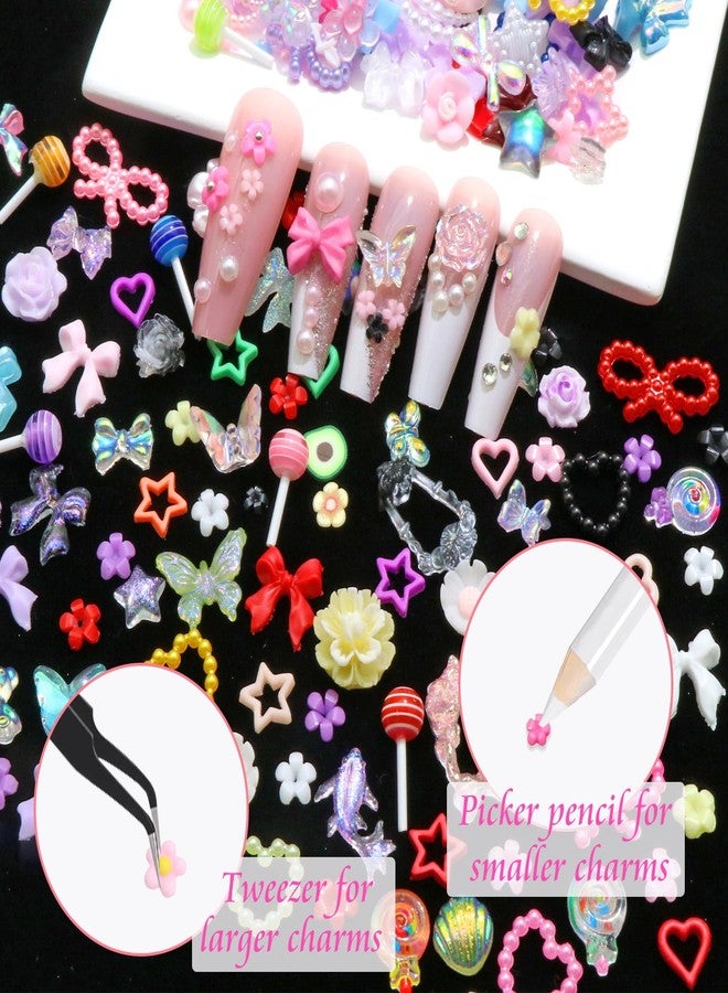 BELICEY 3D Nail Charms Set, Assorted Bow Flower Heart Star Nail Art Charms, Colorful Acrylic Blossom Bowknots Lollipop Charms for Nails, Cute Mix Charms for Nail Art DIY Crafts Supplies Accessories - Image 5