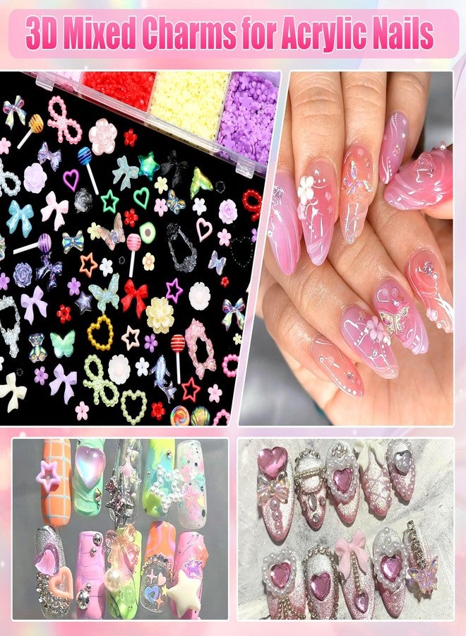 BELICEY 3D Nail Charms Set, Assorted Bow Flower Heart Star Nail Art Charms, Colorful Acrylic Blossom Bowknots Lollipop Charms for Nails, Cute Mix Charms for Nail Art DIY Crafts Supplies Accessories - Image 3