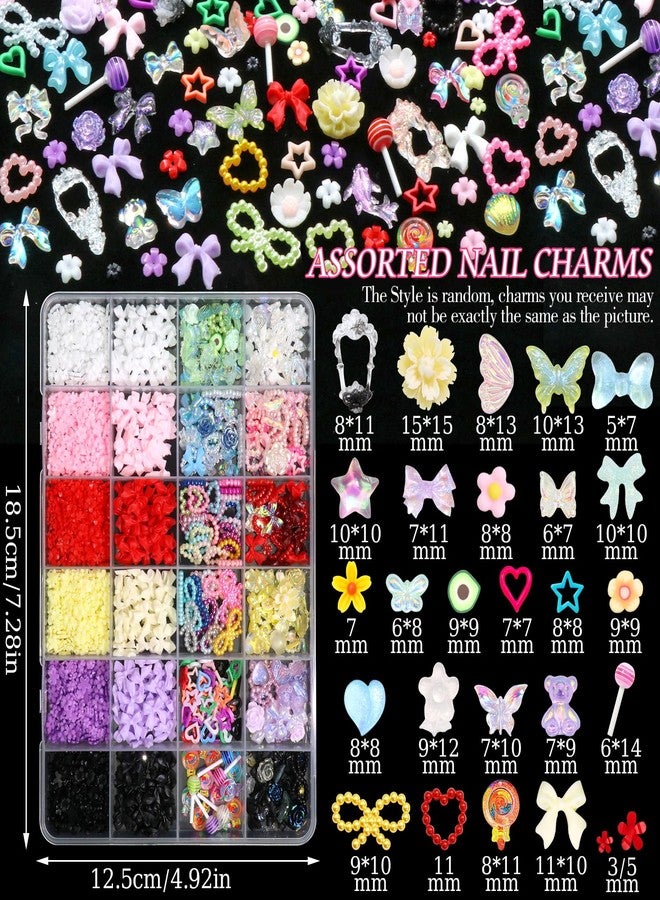 BELICEY 3D Nail Charms Set, Assorted Bow Flower Heart Star Nail Art Charms, Colorful Acrylic Blossom Bowknots Lollipop Charms for Nails, Cute Mix Charms for Nail Art DIY Crafts Supplies Accessories - Image 2
