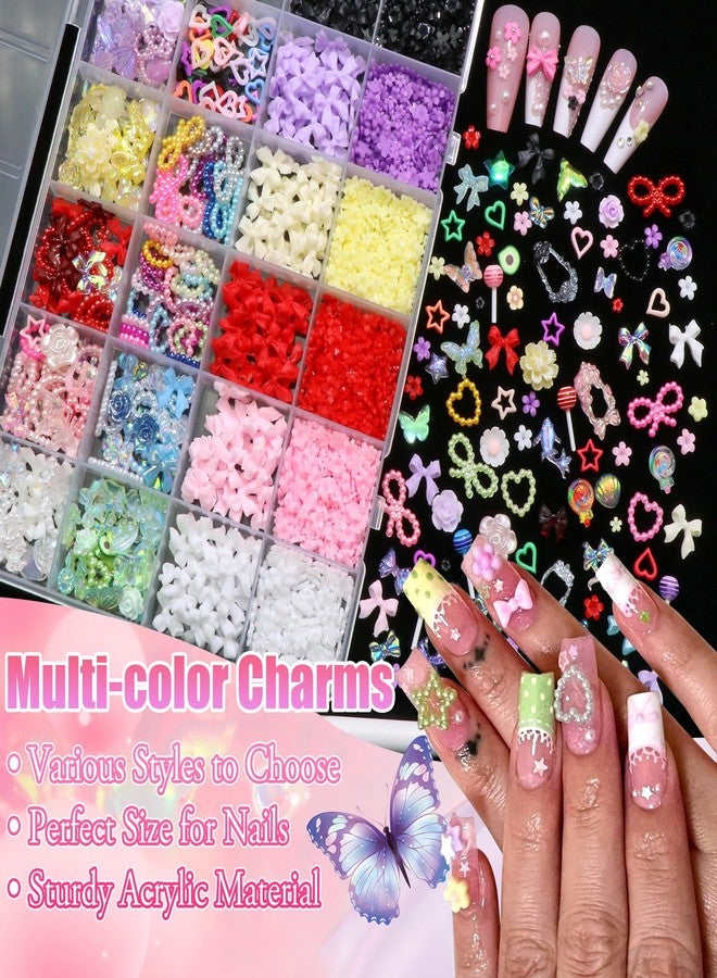 BELICEY 3D Nail Charms Set, Assorted Bow Flower Heart Star Nail Art Charms, Colorful Acrylic Blossom Bowknots Lollipop Charms for Nails, Cute Mix Charms for Nail Art DIY Crafts Supplies Accessories - Image 4