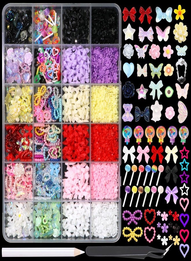 BELICEY 3D Nail Charms Set, Assorted Bow Flower Heart Star Nail Art Charms, Colorful Acrylic Blossom Bowknots Lollipop Charms for Nails, Cute Mix Charms for Nail Art DIY Crafts Supplies Accessories - Image 1