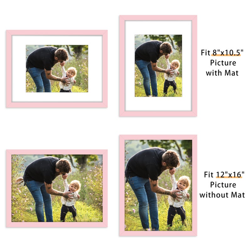 Picrit 12x16 Picture Frame Set of 12  Display 8.5x11 with Mat or 12x16 Without Mat  Photo Frames for Wall Mounting Display  Pink - Image 2