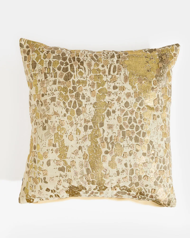 REDTAG Beige With Gold Foil Print Cushion