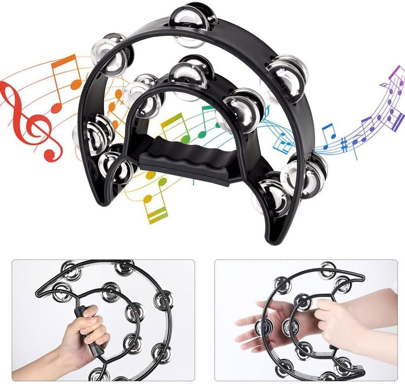 Helweet Tambourine, Half Moon Hand Tambourine, Half Moon Shape Bell Ring, Half Moon Tambourine, Double Row Jingles Tambourine, Half Moon Tambourine, for Dance Party Games Church Singing Accompaniment - Image 4