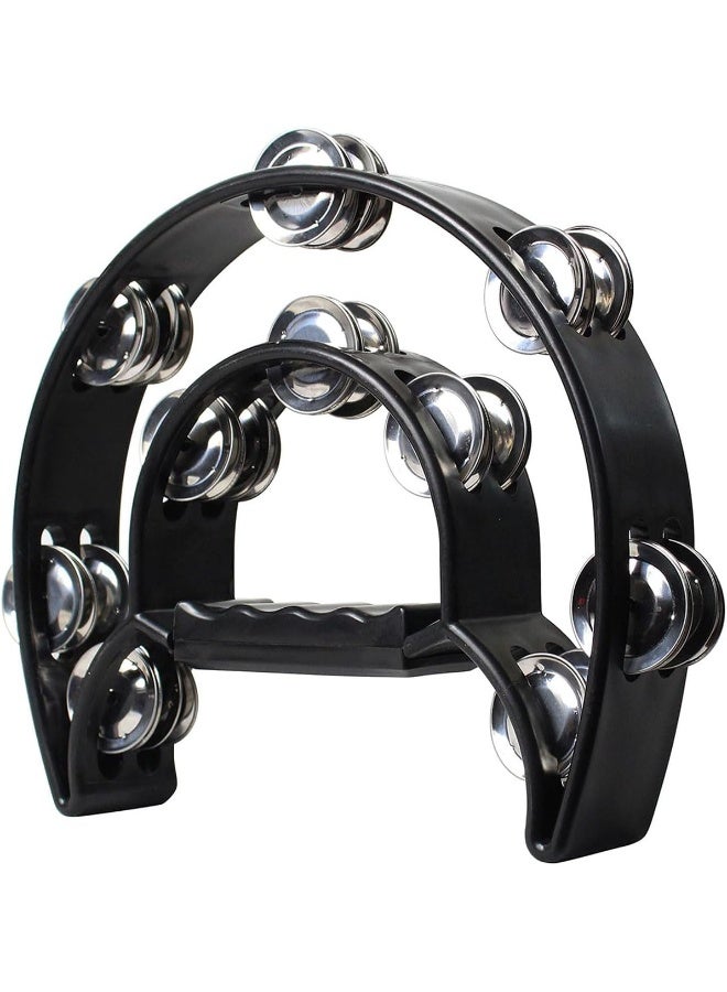 Helweet Tambourine, Half Moon Hand Tambourine, Half Moon Shape Bell Ring, Half Moon Tambourine, Double Row Jingles Tambourine, Half Moon Tambourine, for Dance Party Games Church Singing Accompaniment - Image 1