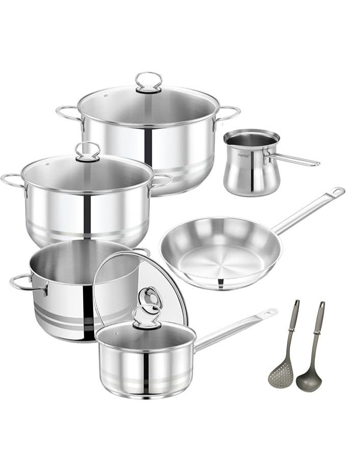 Prestige Stainless Steel 12Pc Cookware Set with Tri Ply SAS Bottom  | Induction Bottom Pots and Pans Set | Cooking Combo Set Model- PR80981 - Image 1