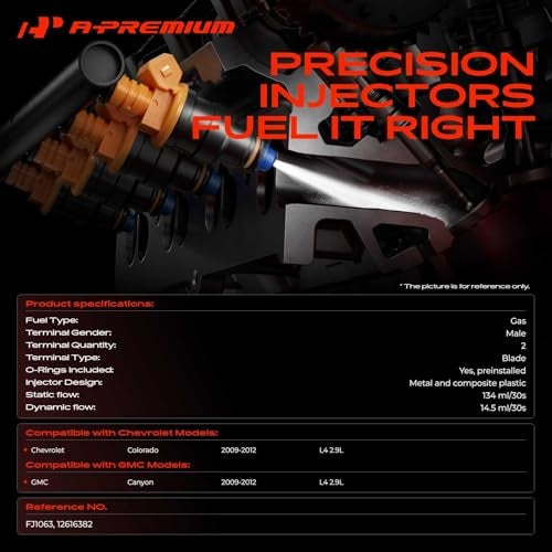 A-Premium APremium 4 Holes Set of 4 Fuel Injectors Compatible with Chevrolet Colorado GMC Canyon 2009 2010 2011 2012 29L Replace 12616382 - Image 3