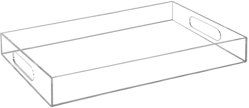 SHARMA PLASTICS Premium Acrylic Tray With Handles - Serving Tray for Coffee, Appetizers, Ottomans, Vanity - Clear Decorative Breakfast Tray - 12 x 16 Inch - Image 1