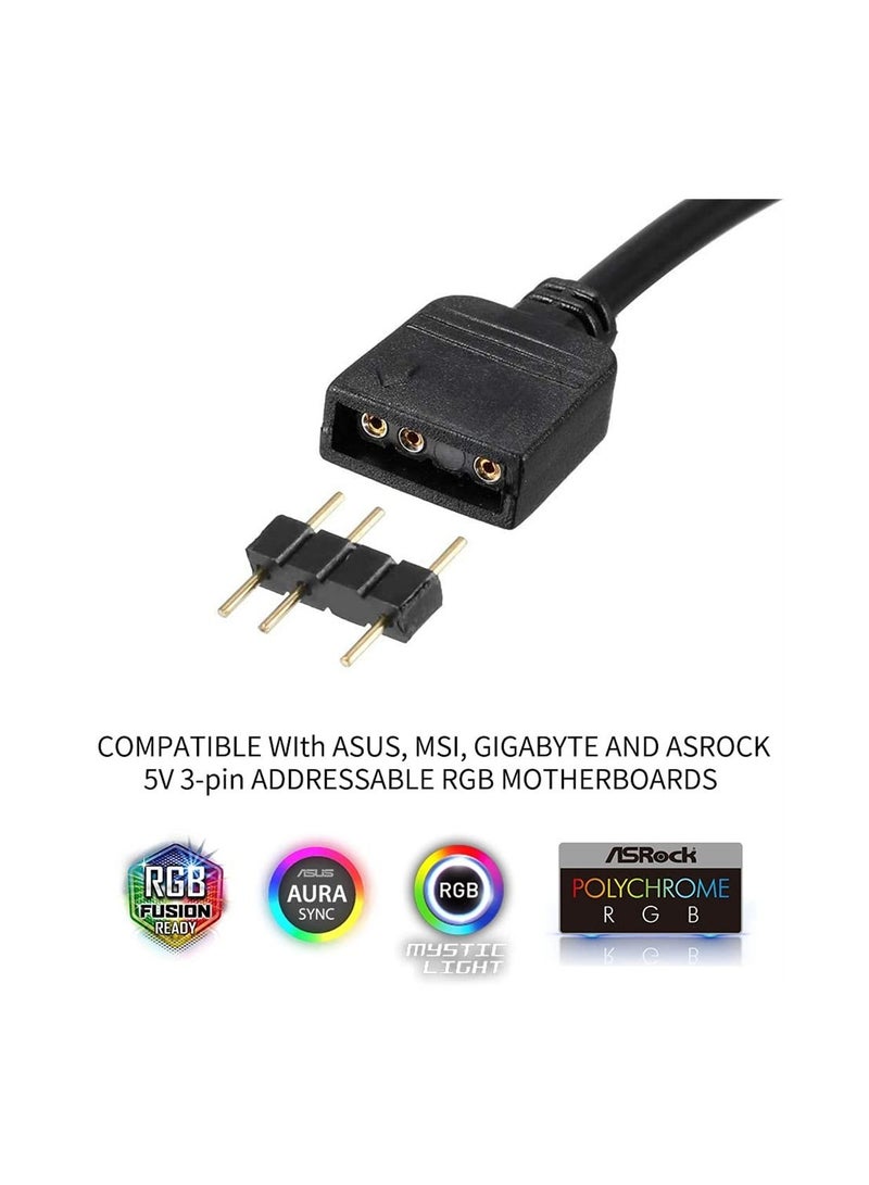 Captaintech 2 Pack ARGB Splitter Extension Cable 5V 3Pin Addressable RGB 1 to 4 Splitter Cable Y-Shaped Fan and Pc Led Strip Extension Cable LED Strip and ARGB Fan Connector 53ARGB - Image 4