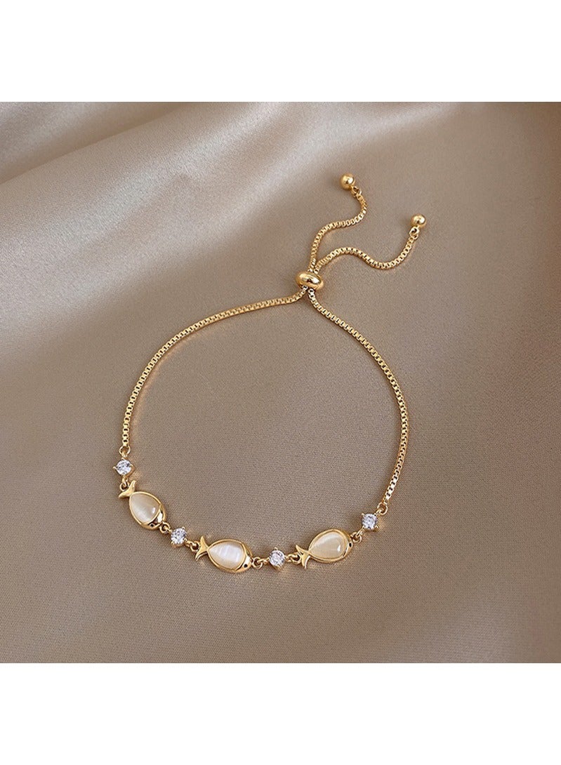 Fashion Gold Plated Bracelets for Women, Simulated Crystals Bracelets with Length-adjustable buckle - Image 2