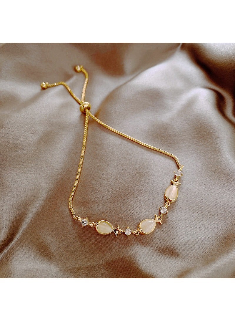 Fashion Gold Plated Bracelets for Women, Simulated Crystals Bracelets with Length-adjustable buckle - Image 1