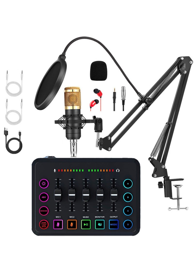 Podcast Equipment Bundle, Audio Interface with Voice Changer and Condenser Microphone, Recording Studio Package Perfect for Recording, Broadcasting, Live Streaming, YouTube, TikTok, Gloden - Image 1