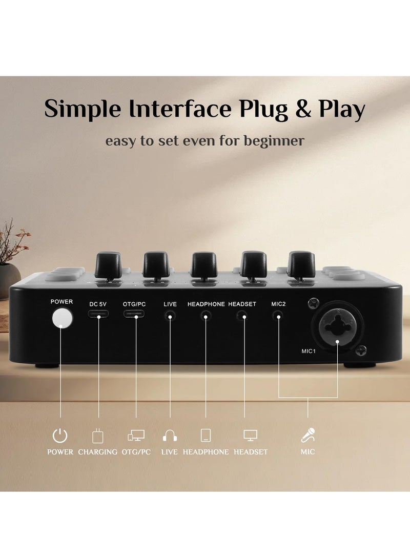 Podcast Equipment Bundle, Audio Interface with Voice Changer and Condenser Microphone, Recording Studio Package Perfect for Recording, Broadcasting, Live Streaming, YouTube, TikTok, Gloden - Image 3