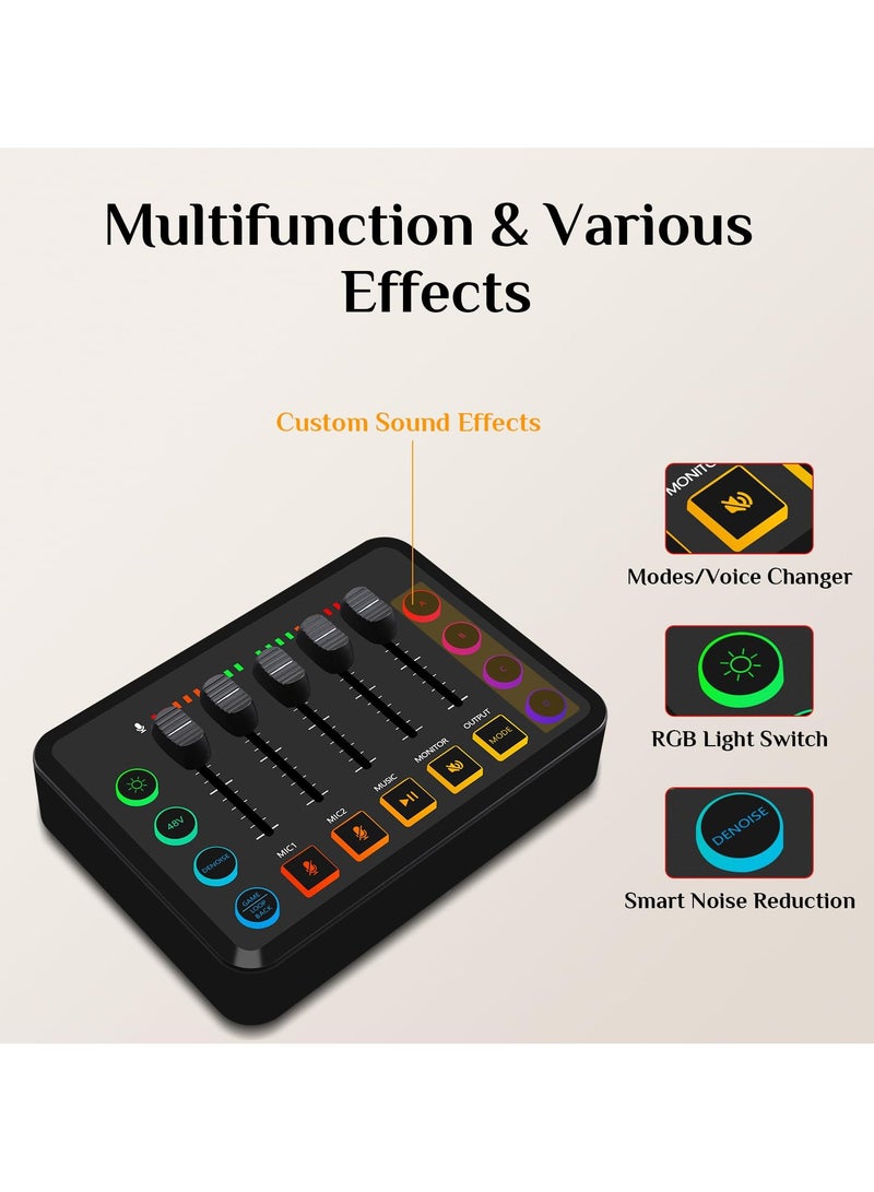 Podcast Equipment Bundle, Audio Interface with Voice Changer and Condenser Microphone, Recording Studio Package Perfect for Recording, Broadcasting, Live Streaming, YouTube, TikTok, Gloden - Image 2