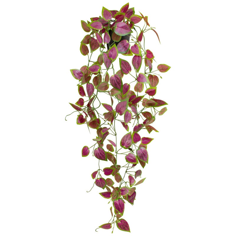LUZOGA Artificial Hanging Potted Plants Small Fake Purple Potted Plant Faux Ivy Vine Plant for Shelf Home Office Indoor Outdoor Garden Greenery Decor Black Pot - Image 2