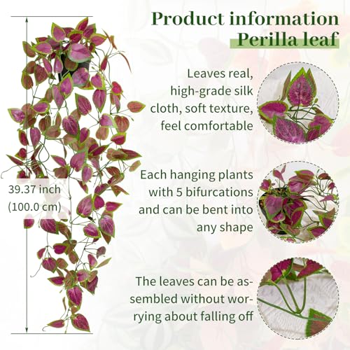 LUZOGA Artificial Hanging Potted Plants Small Fake Purple Potted Plant Faux Ivy Vine Plant for Shelf Home Office Indoor Outdoor Garden Greenery Decor Black Pot - Image 3