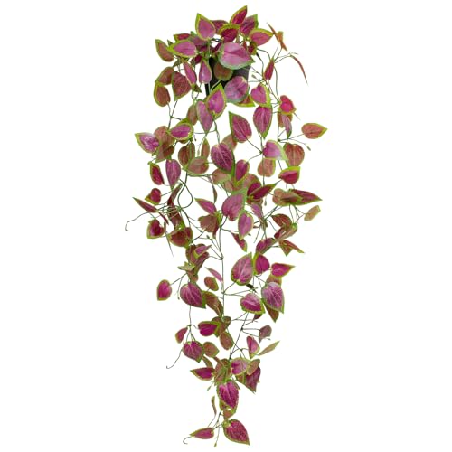 LUZOGA Artificial Hanging Potted Plants Small Fake Purple Potted Plant Faux Ivy Vine Plant for Shelf Home Office Indoor Outdoor Garden Greenery Decor Black Pot - Image 1