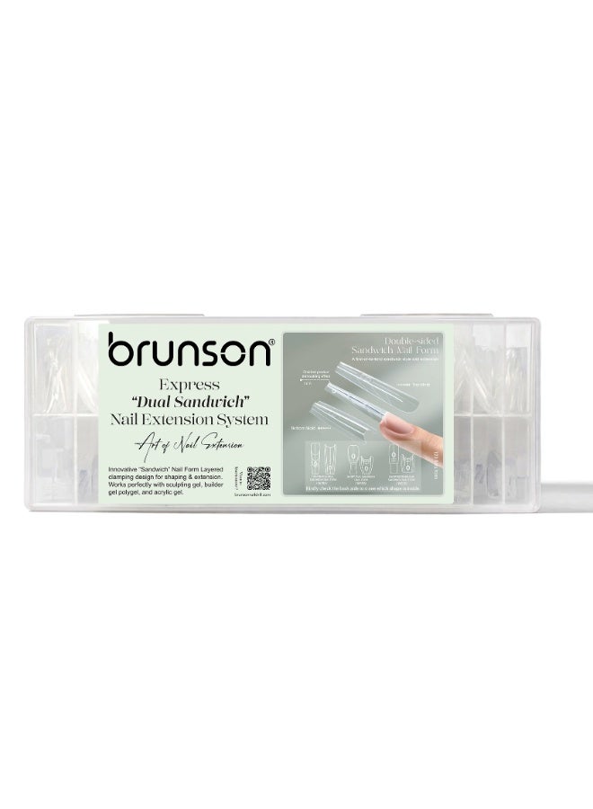 Brunson Express Dual Sandwich Nail Extension System – 120 Sets (No More Polishing, Just Perfect Extensions) – Professional Dual Nail Forms for Builder Gel, Polygel, Acrylic Gel & BIAB Nails | Reusable Layered Clamping Nail Tips, Nail Extension Molding System for Salon Use W559