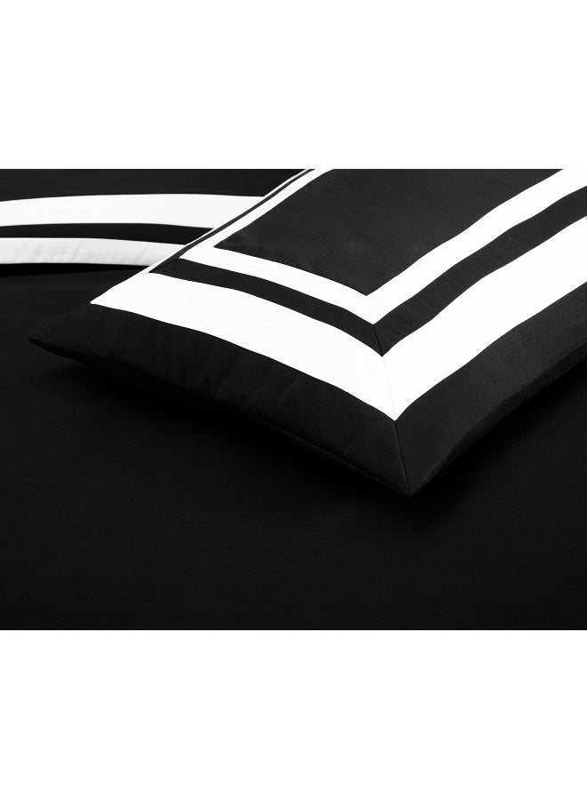 Chezmoi Collection مجموعة تشيزموي وايات 7 قطع طقم سرير كوين في حقيبة مع ملاءات بتصميم فندقي أسود/أبيض بنمط مربع - Image 5