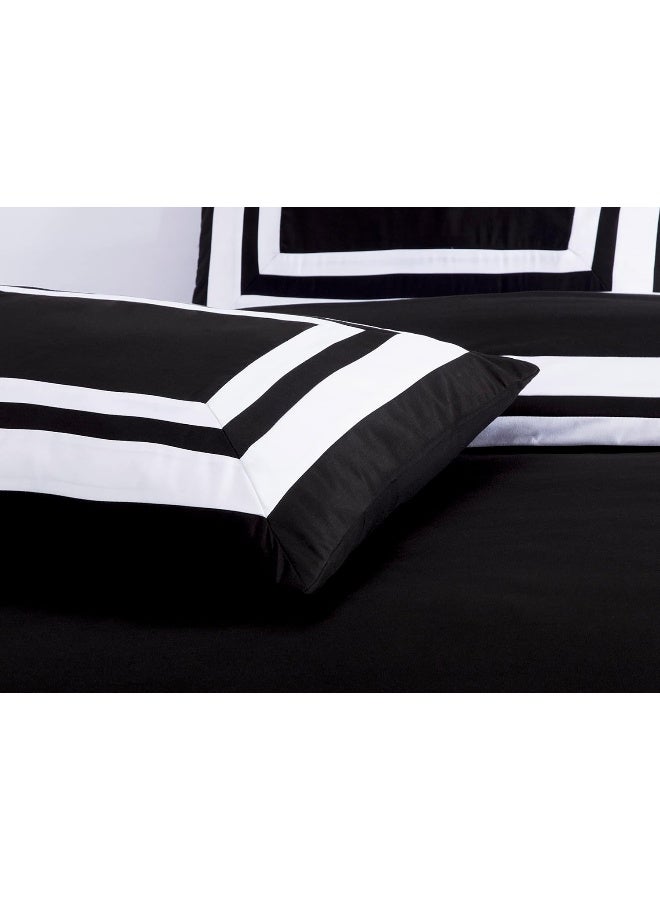 Chezmoi Collection مجموعة تشيزموي وايات 7 قطع طقم سرير كوين في حقيبة مع ملاءات بتصميم فندقي أسود/أبيض بنمط مربع - Image 4