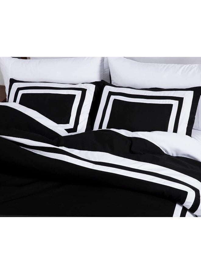 Chezmoi Collection مجموعة تشيزموي وايات 7 قطع طقم سرير كوين في حقيبة مع ملاءات بتصميم فندقي أسود/أبيض بنمط مربع - Image 3
