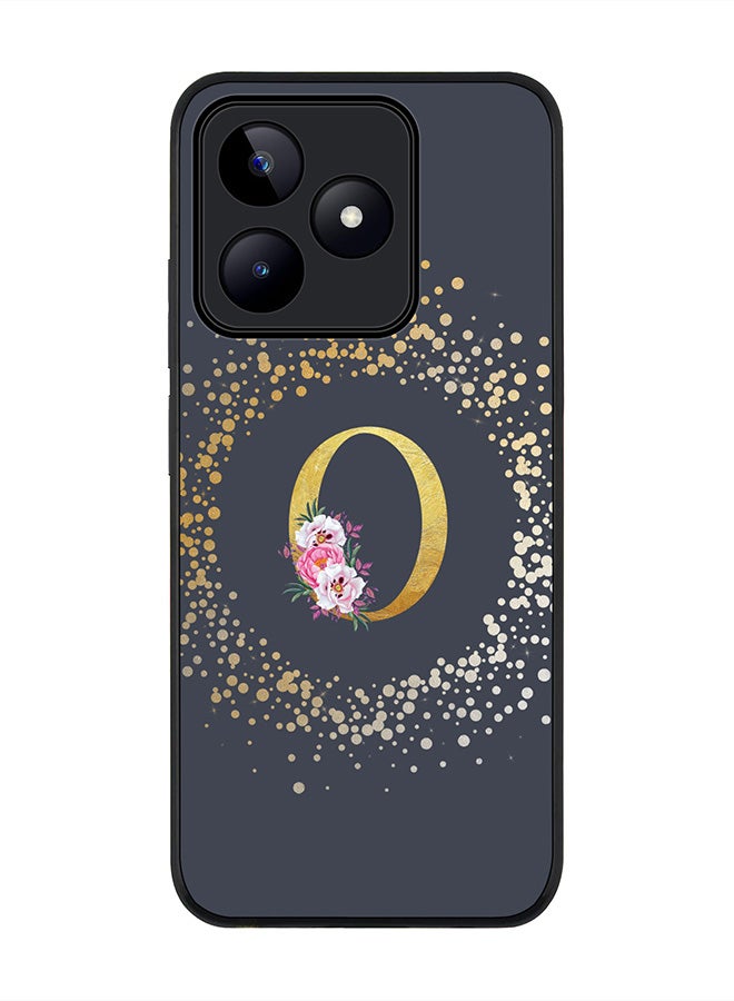 Stylizedd Rugged Black edge case for Realme C53, Slim fit Thin Cover- Custom Monogram Initial Letter Floral Pattern Alphabet-O  (Grey ) - Image 1