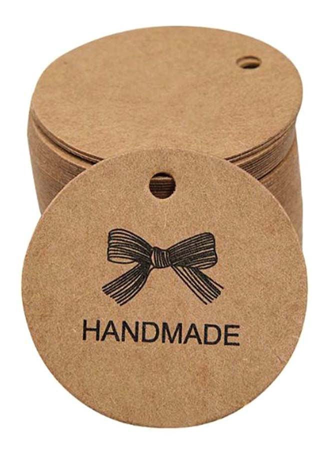 إسكدنيا طقم بطاقات هدايا دائرية مصنوعة يدويا من ورق الكرافت مكون 100 قطعة بني/أسود - Image 3