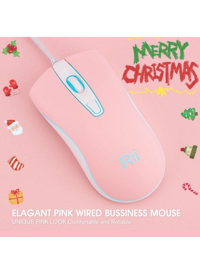 RII - Wired Mouse Usb Computer Mousergb Optical 1600 Dpi Office Mice For Pccomputerlaptopdesktopwindowschromebook (Pink) - Image 1