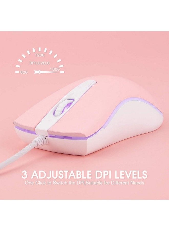 RII - Wired Mouse Usb Computer Mousergb Optical 1600 Dpi Office Mice For Pccomputerlaptopdesktopwindowschromebook (Pink) - Image 1