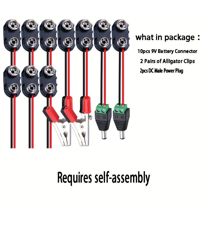 10pcs 9V Battery Snap Clip Connector with Alligator Clips and DC Power Plug - Image 4