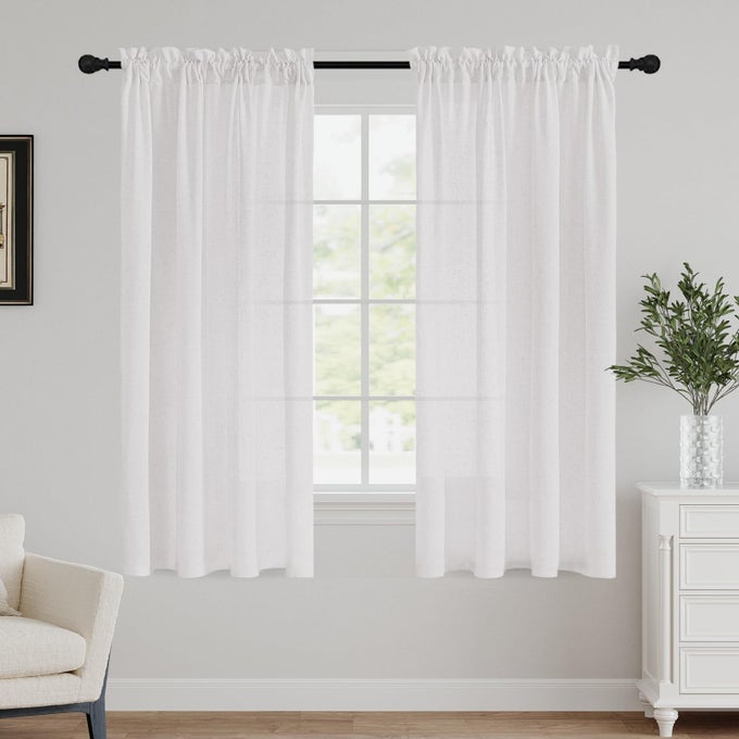 OFF WHITE SEMI SHEER LINEN CURTAINS 63 INCH LENGTH LIGHT FILTERING LIVING ROOM PANELS ROD POCKET LINEN TEXTURE BALANCE PRIVACY LIGHT CASUAL VERTICAL DRAPES 2 PANELSW52 X L63OFF WHITE