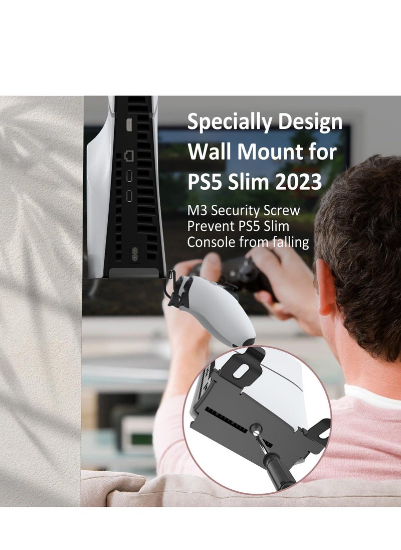 Generic - حامل جداري لجهاز PS5 Slim 2023 (إصدار قرصي ورقمي)، حامل تثبيت على الحائط مع حاملي وحدة تحكم قابلين للإزالة، طقم تثبيت على الحائط PS5 عائم مطوّر مع تثبيت لولبي (أسود) - Image 1