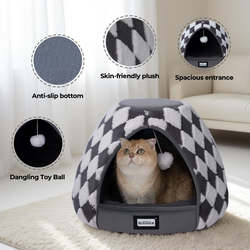 BALANCE Cat Beds for Indoor Cats, 2-in-1 Cat Bed Cave with Anti-Slip Bottom and Ultra-Soft Plush, Cozy Cats House Tent for Kittens and Small Dogs, 19 Inches, Dark Grey - Image 4
