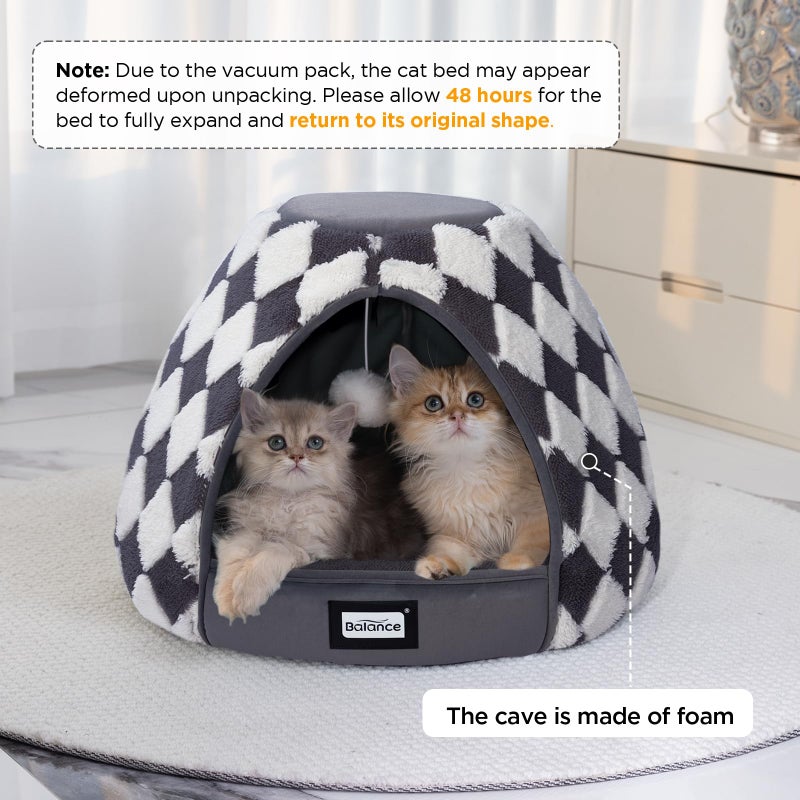 BALANCE Cat Beds for Indoor Cats, 2-in-1 Cat Bed Cave with Anti-Slip Bottom and Ultra-Soft Plush, Cozy Cats House Tent for Kittens and Small Dogs, 19 Inches, Dark Grey - Image 2