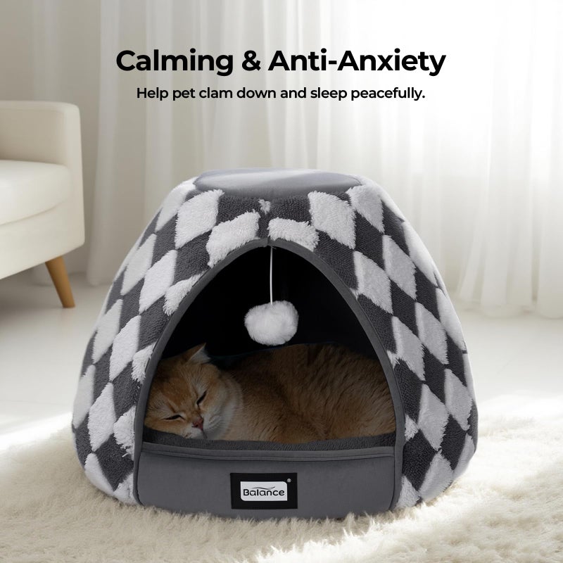 BALANCE Cat Beds for Indoor Cats, 2-in-1 Cat Bed Cave with Anti-Slip Bottom and Ultra-Soft Plush, Cozy Cats House Tent for Kittens and Small Dogs, 19 Inches, Dark Grey - Image 3