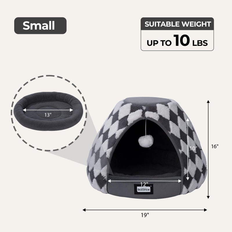 BALANCE Cat Beds for Indoor Cats, 2-in-1 Cat Bed Cave with Anti-Slip Bottom and Ultra-Soft Plush, Cozy Cats House Tent for Kittens and Small Dogs, 19 Inches, Dark Grey - Image 5