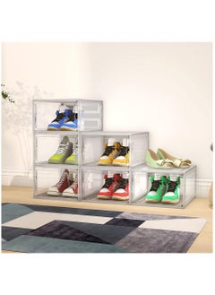 Arabest 6 Pack Shoe Storage Boxes, Stackable Shoe Box with Lids, Hard Plastic Shoe Organizer for Closet, Entryway, Bathroom & Home Decor  - Image 3