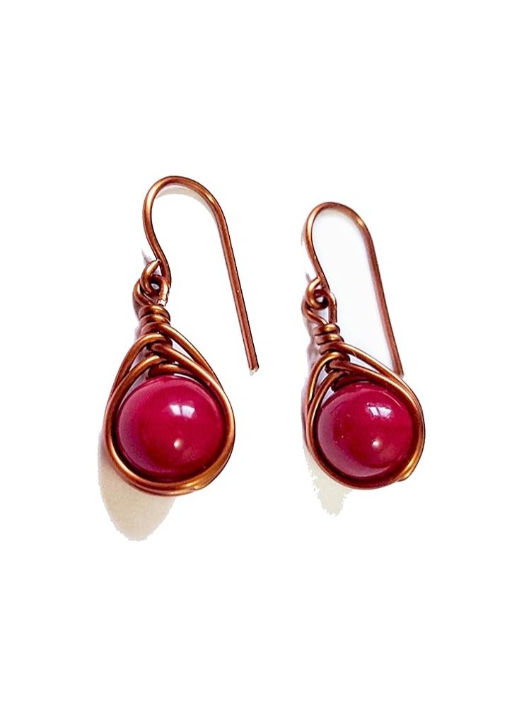JC jimmycom Earrings, plated copper wire, Short, Copper and Stone Dangle Earrings, Women's Earrings, Earrings for Women, Earrings, Unique Earrings Set, Accessories, Copper Plated Earrings (Mallorca Red)  - Image 2
