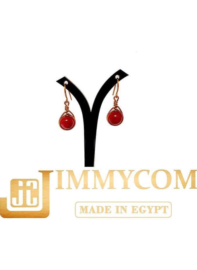 JC jimmycom Earrings, plated copper wire, Short, Copper and Stone Dangle Earrings, Women's Earrings, Earrings for Women, Earrings, Unique Earrings Set, Accessories, Copper Plated Earrings (Mallorca Red)  - Image 3