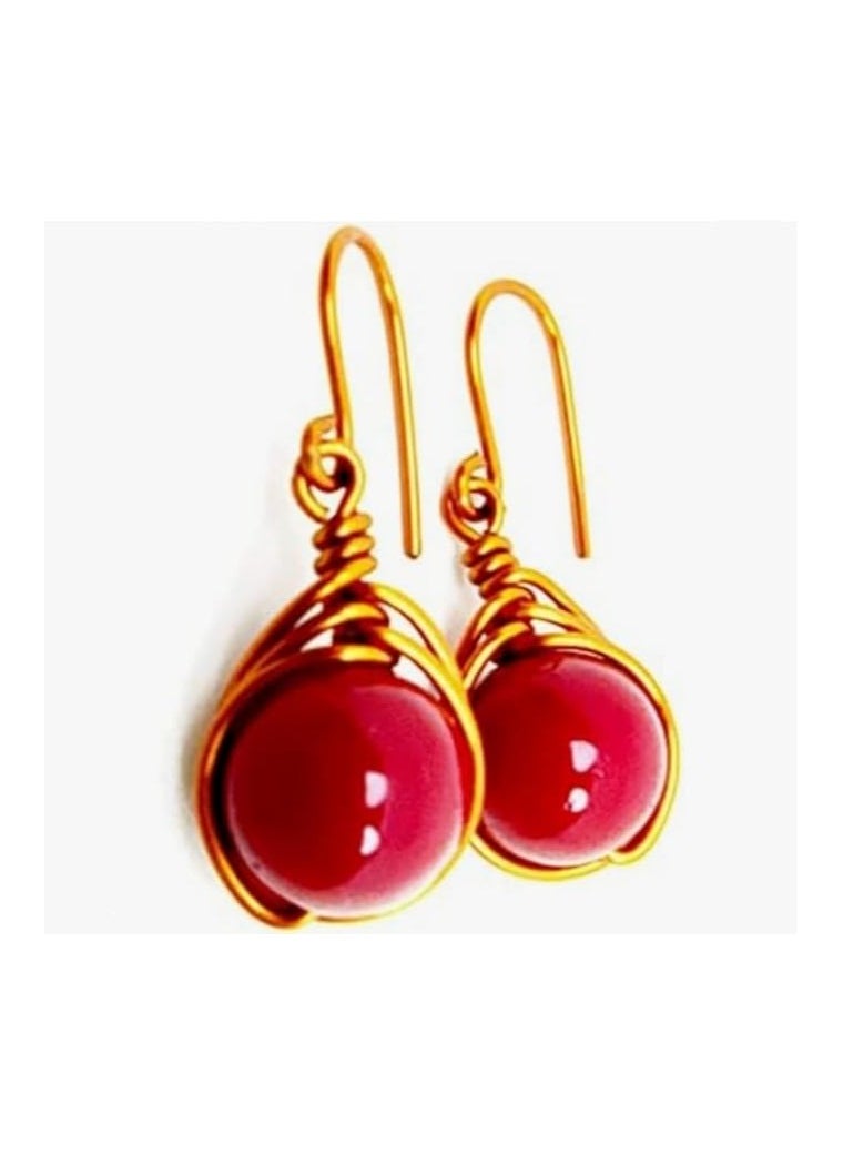 JC jimmycom Earrings, plated copper wire, Short, Copper and Stone Dangle Earrings, Women's Earrings, Earrings for Women, Earrings, Unique Earrings Set, Accessories, Copper Plated Earrings (Mallorca Red)  - Image 1