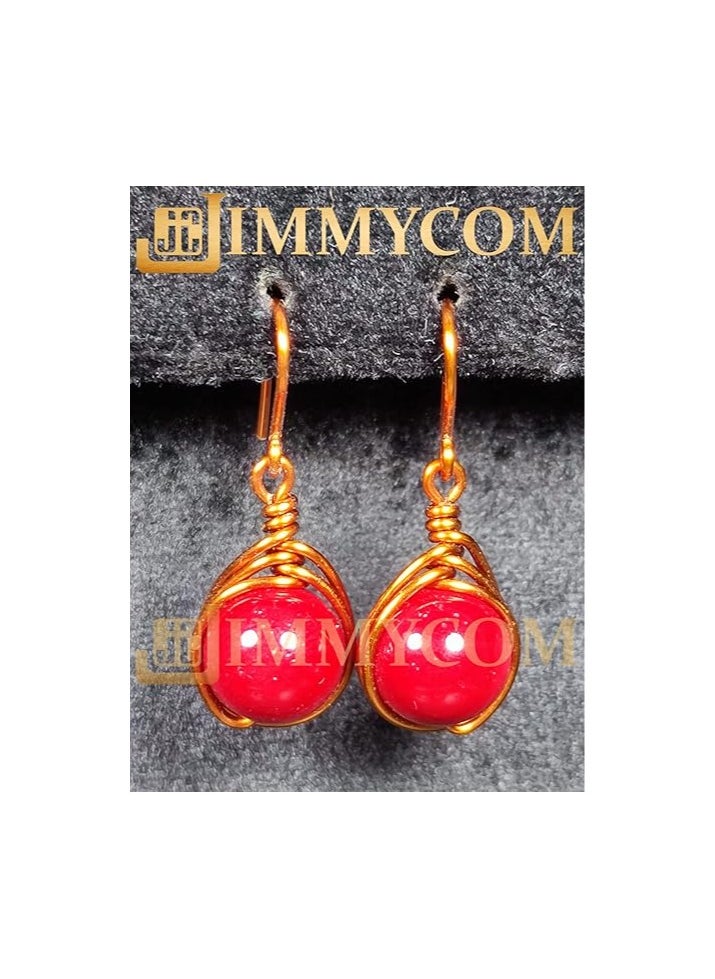 JC jimmycom Earrings, plated copper wire, Short, Copper and Stone Dangle Earrings, Women's Earrings, Earrings for Women, Earrings, Unique Earrings Set, Accessories, Copper Plated Earrings (Mallorca Red)  - Image 4