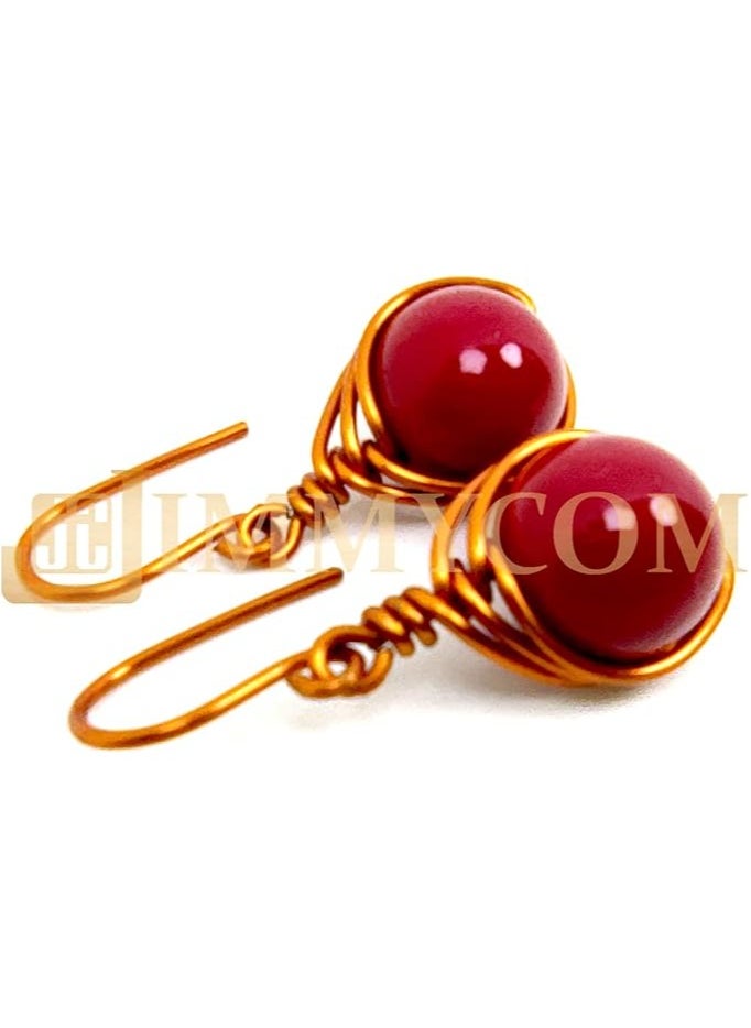 JC jimmycom Earrings, plated copper wire, Short, Copper and Stone Dangle Earrings, Women's Earrings, Earrings for Women, Earrings, Unique Earrings Set, Accessories, Copper Plated Earrings (Mallorca Red)  - Image 5