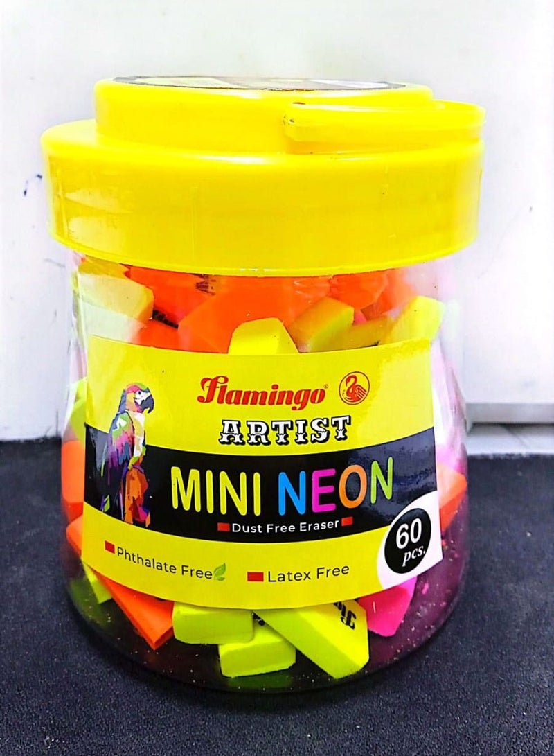 Flamingo 60Pieces Mini Neon Dust Free Eraser