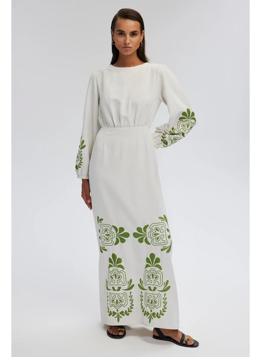 تاتشي Embroidered Linen Dress