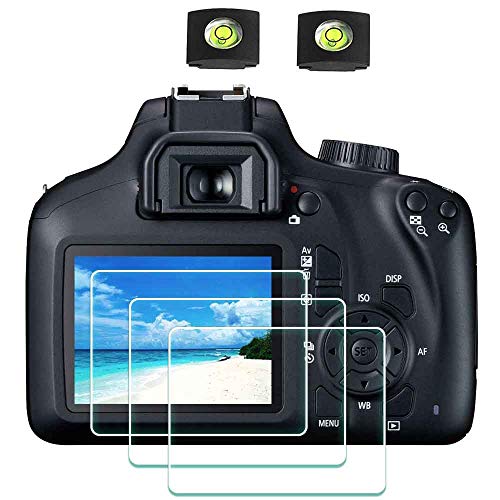 ULBTER حماية شاشة ULBTER لكاميرا كانون EOS 4000D Rebel T100 وغطاء الحذاء الساخن [2+3 عبوة]، زجاج مقسى بسمك 0.3 مم وصلابة 9H مضاد للخدش ومضاد لبصمات الأصابع ومضاد للفقاعات - Image 1