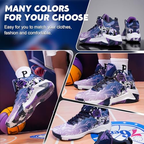 MAIZUN Mens Basketball Shoes Fashion Non-Slip Lightweight Breathable Outdoor Sneakers Cushioning Workout Shoes for Running Walking Sports Training Purple - Image 5