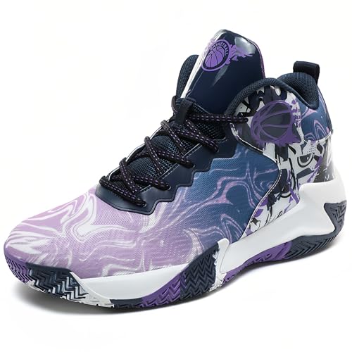 MAIZUN Mens Basketball Shoes Fashion Non-Slip Lightweight Breathable Outdoor Sneakers Cushioning Workout Shoes for Running Walking Sports Training Purple - Image 1